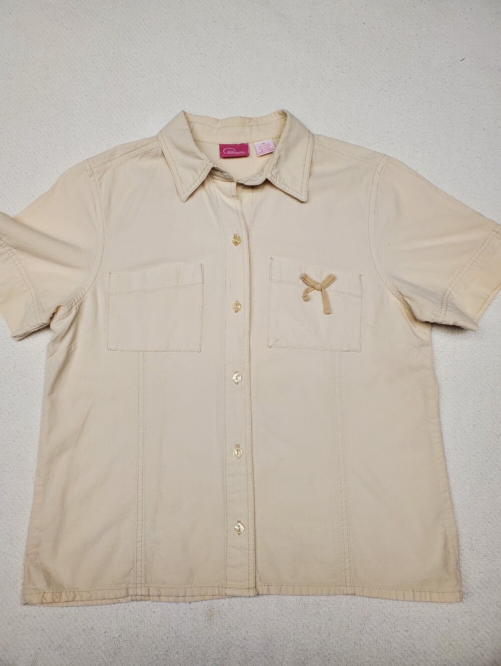 Pappagallo Cotton Short Sleeve Button Down Shirt Medium Khaki Utility